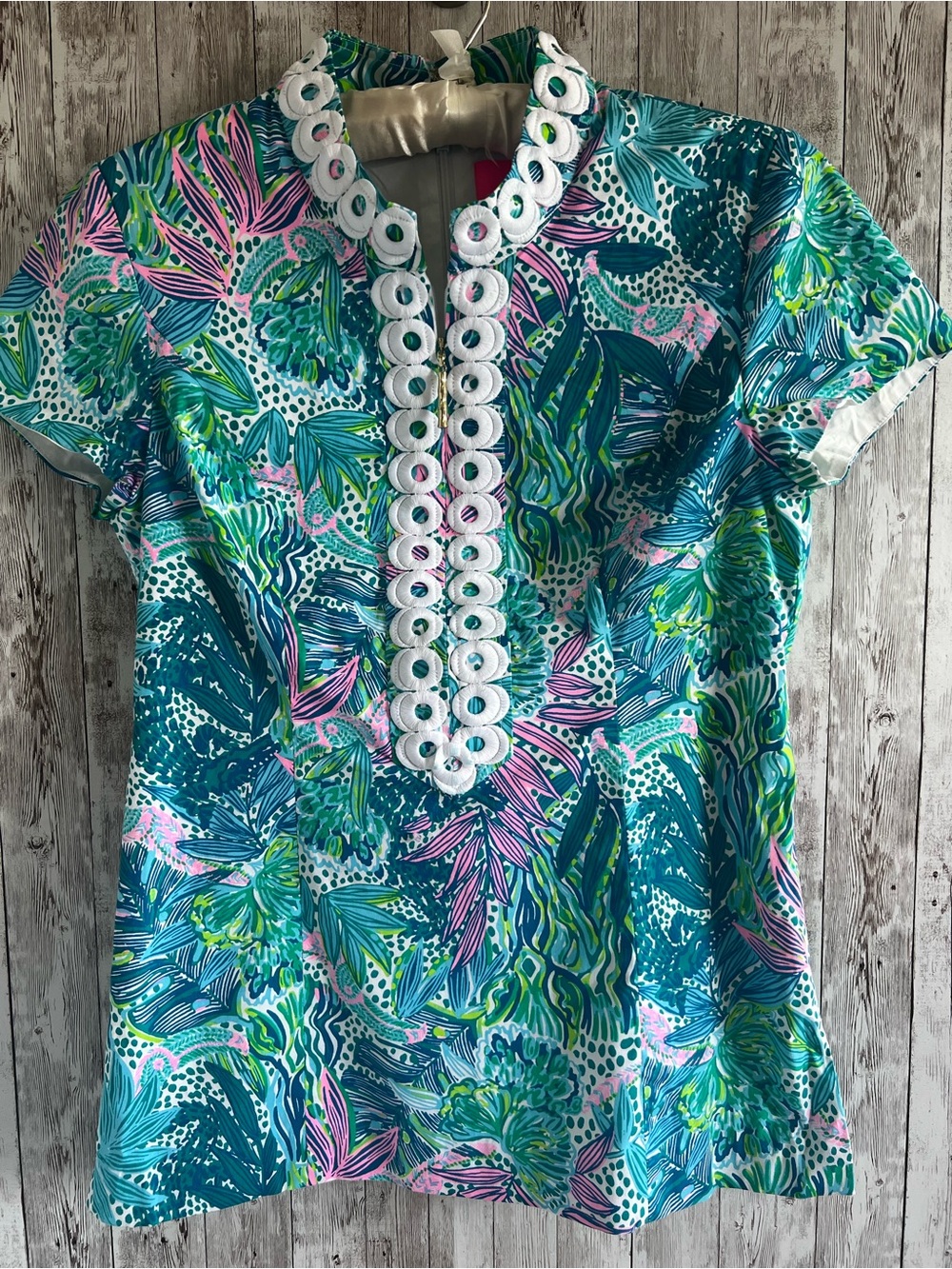 Lilly Pulitzer Kerry Teal Tropical Short Sleeve Blouse Holiday In The Sun 8